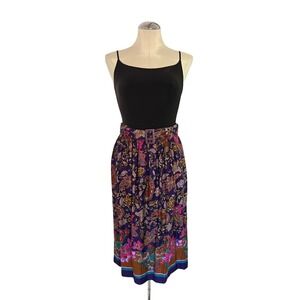 Counterparts Petites Purple Paisley Floral Belted Midi Skirt Size 10 Vintage